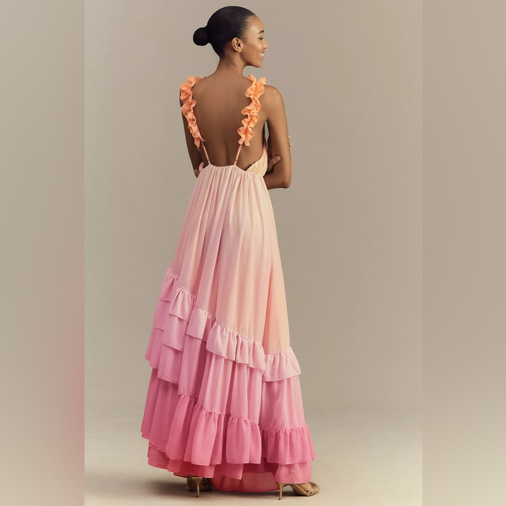 BHLDN Alivia V-Neck Ruffle Ombre Maxi Dress - Picture 2 of 9